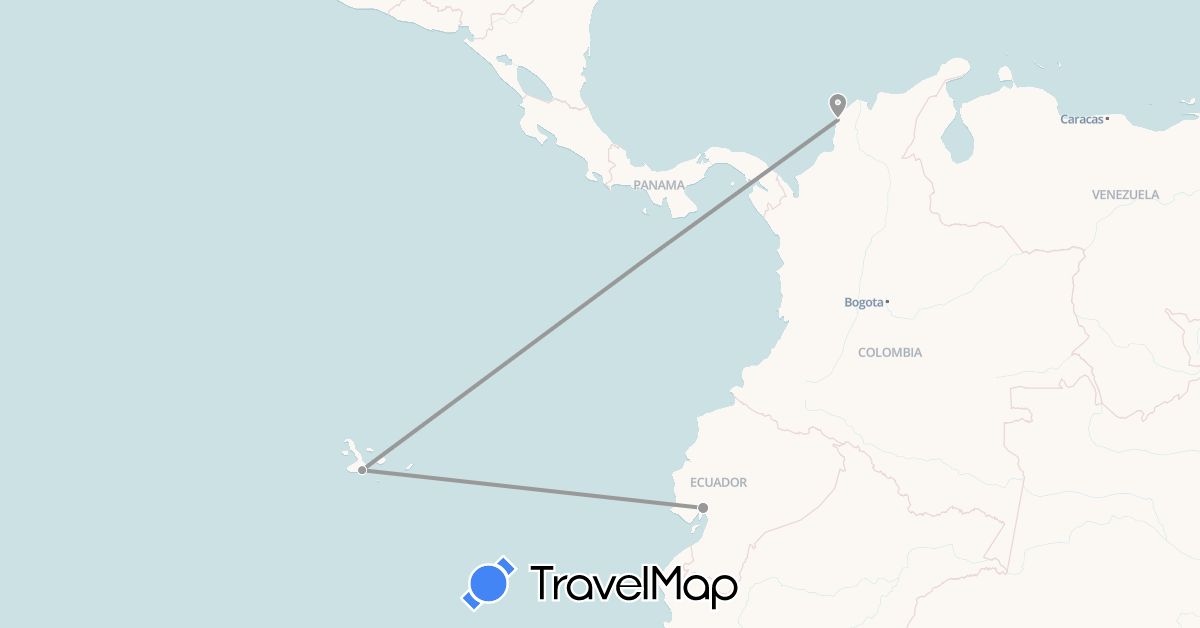 TravelMap itinerary: driving, plane in Colombia, Ecuador (South America)